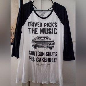 Supernatural- Driver Picks The Music, Shotgun Shuts His Cakehole shirt